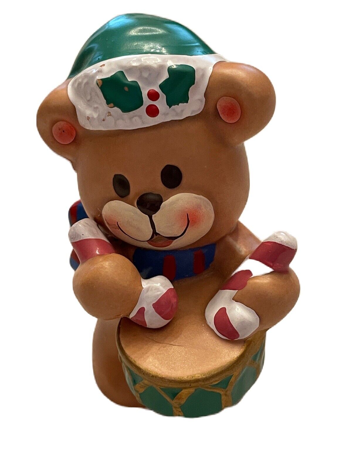 Vintage Christmas Napco Japan Teddy Bear Drummer Figurine-Green Hat