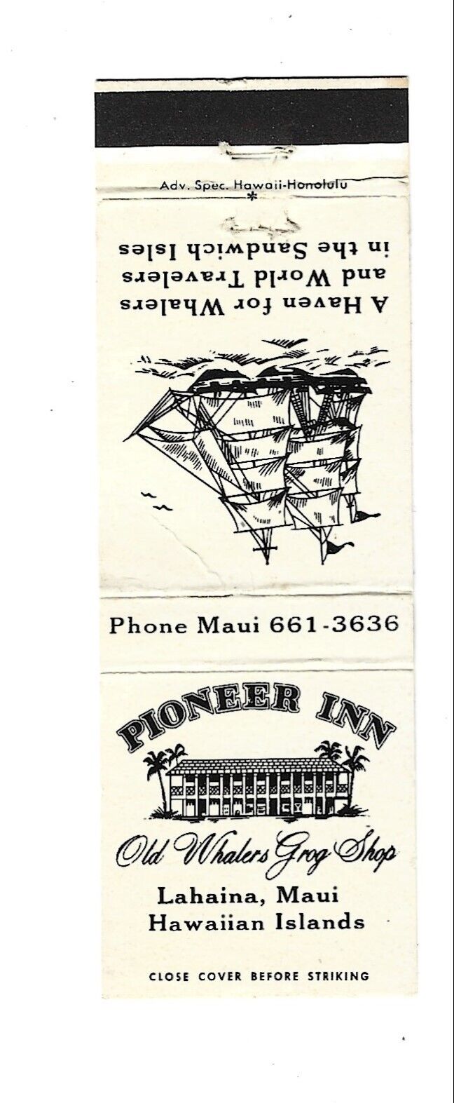 Pioneer Inn   Matchcover   Lahaina, Maui, Hawaii