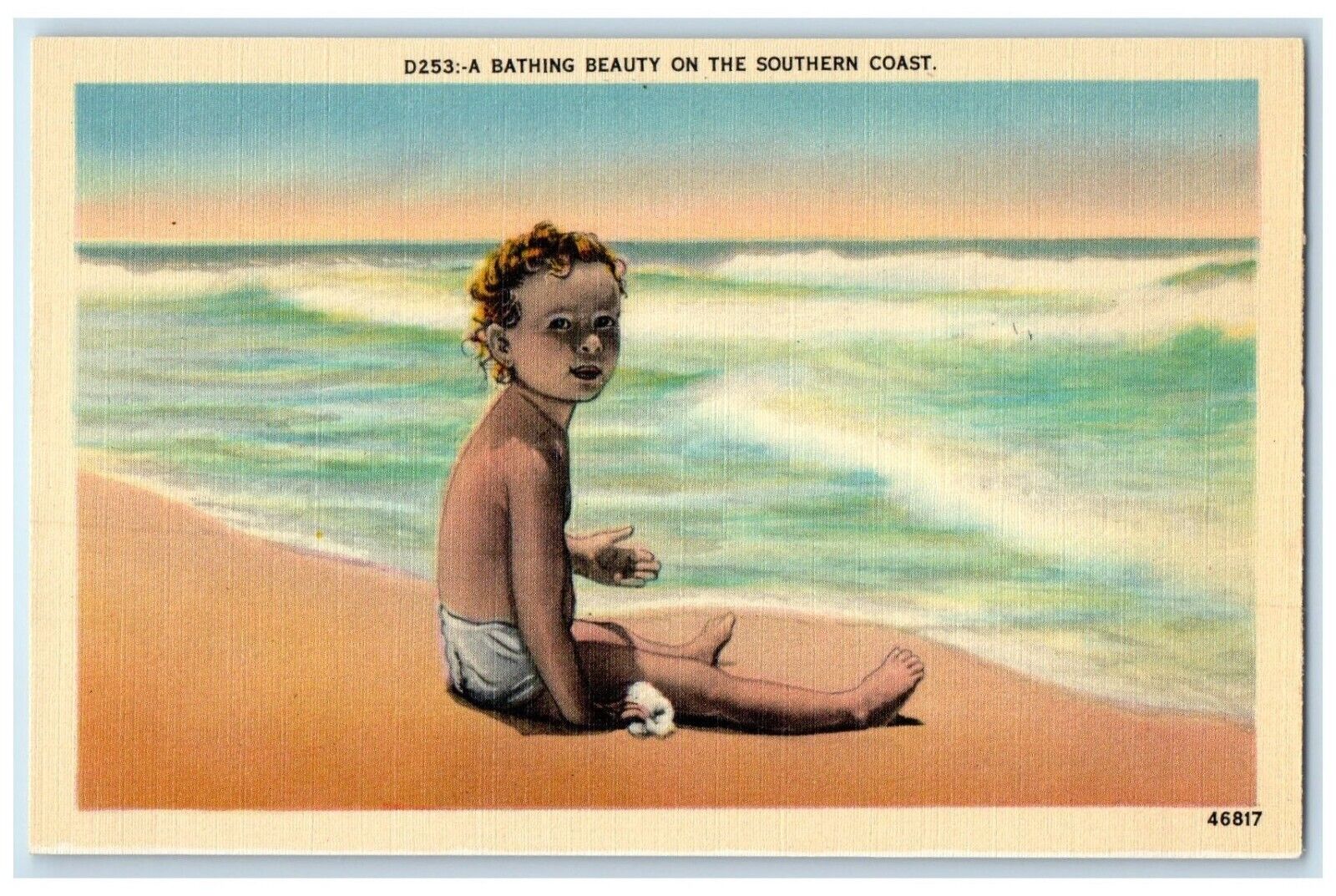 c1930\'s Bathing Beauty On The Southern Coast Beach Scene Vintage Postcard