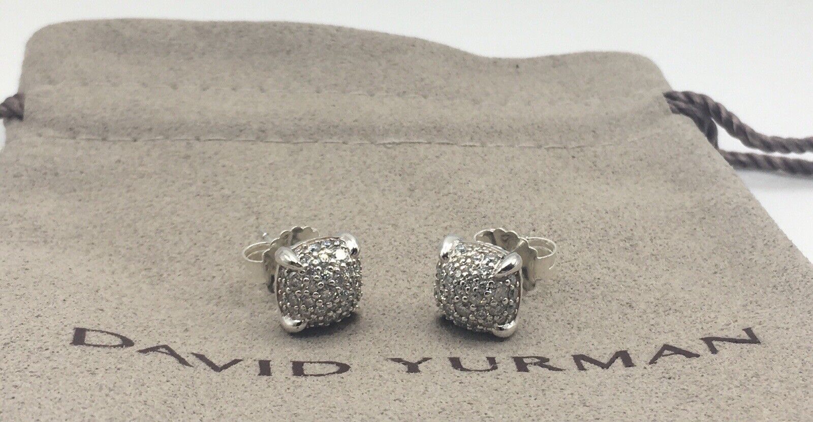 David Yurman Sterling Silver 7mm Earrings Pave Diamonds Petite Studs