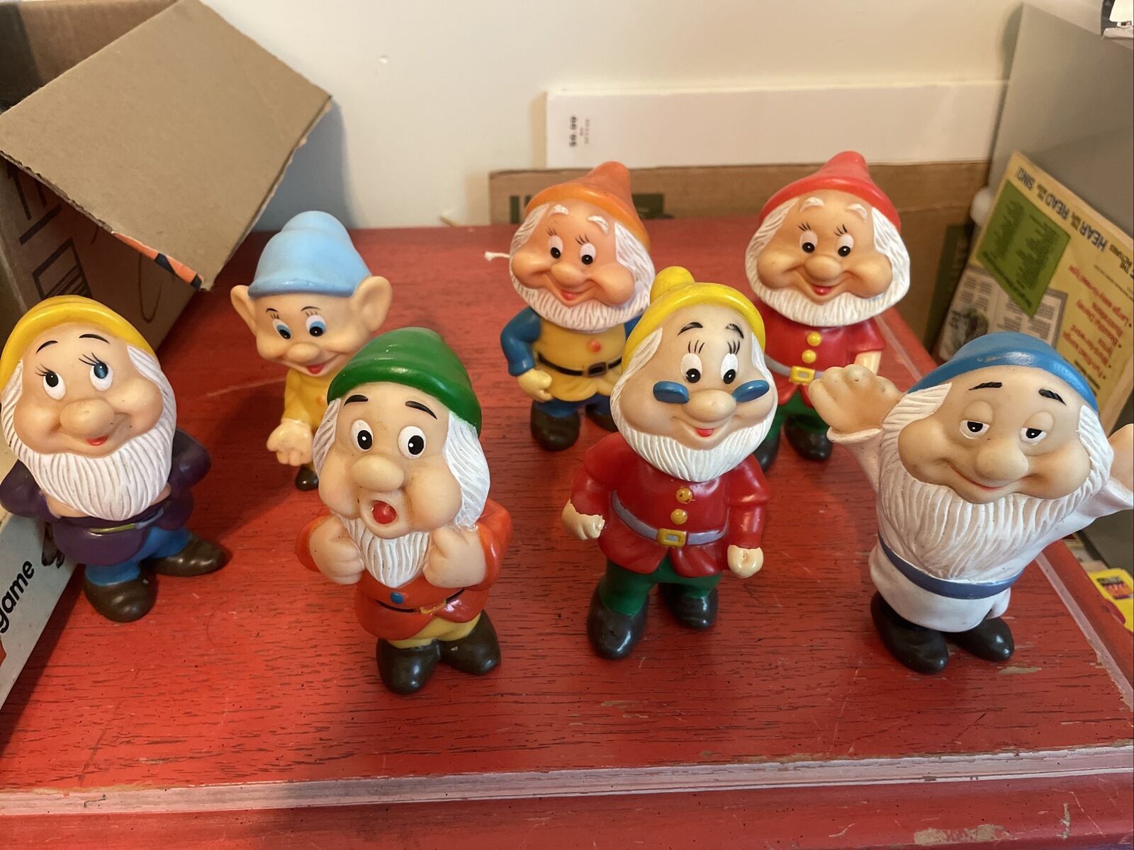 Vint. Disney 7 Dwarfs 6Figures Squeeze Rubber Toys 1 Solid Happy From Hong Kong