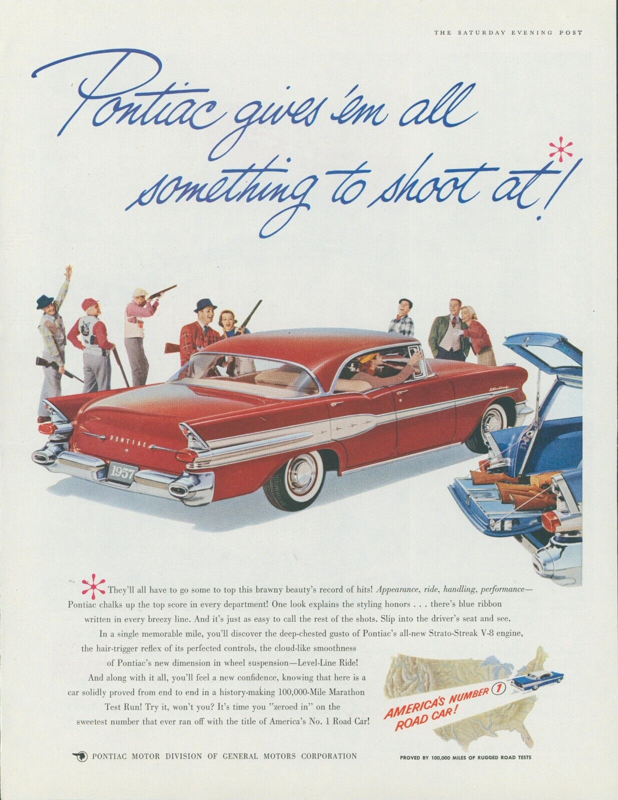 1957 Pontiac Star Chief Vintage Print Ad Hunting Party Hunters Strato-Streak SP4
