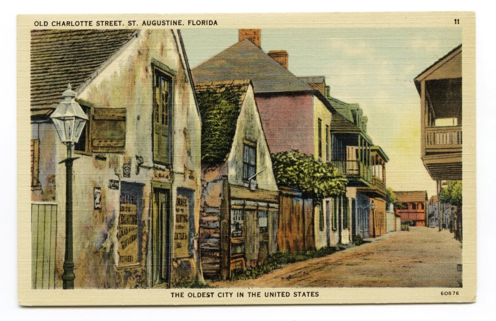 Old Charlotte Street, St. Augustine, Florida - Vintage Linen Postcard