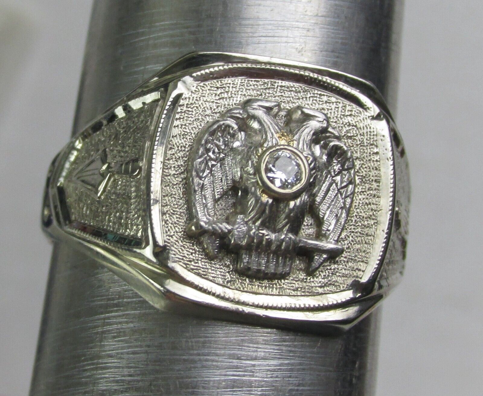 scottish rite masonic double headed eagle 14k gold diamond ring size 10