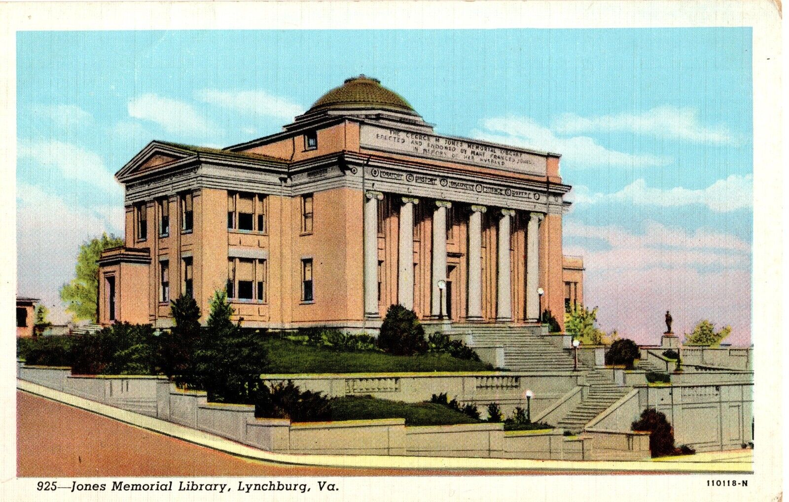 Postcard Jones Memorial Library, Lynchburg, Virginia, Vintage