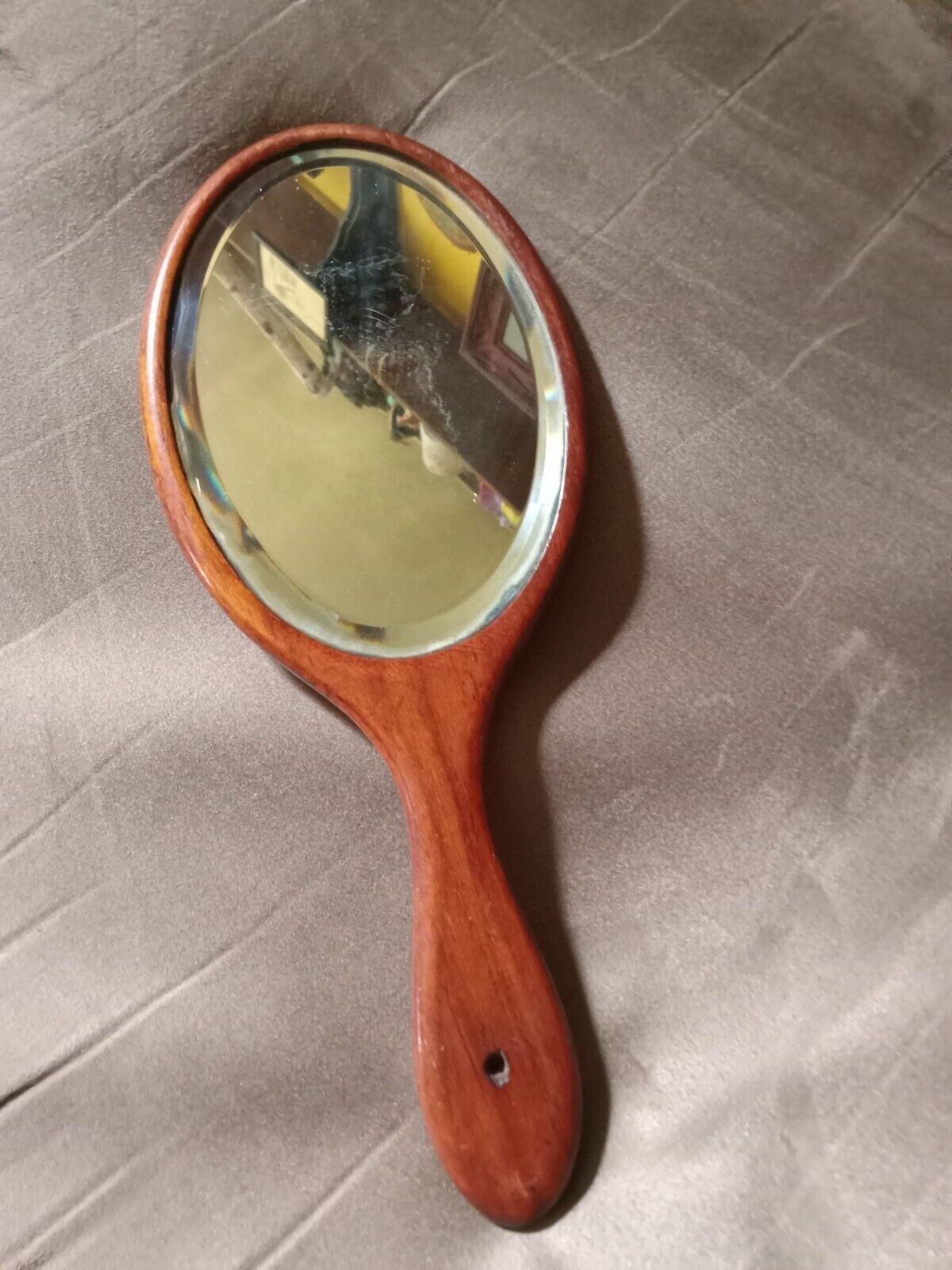 Vintage Wooden Beveled Hand Held Mirror