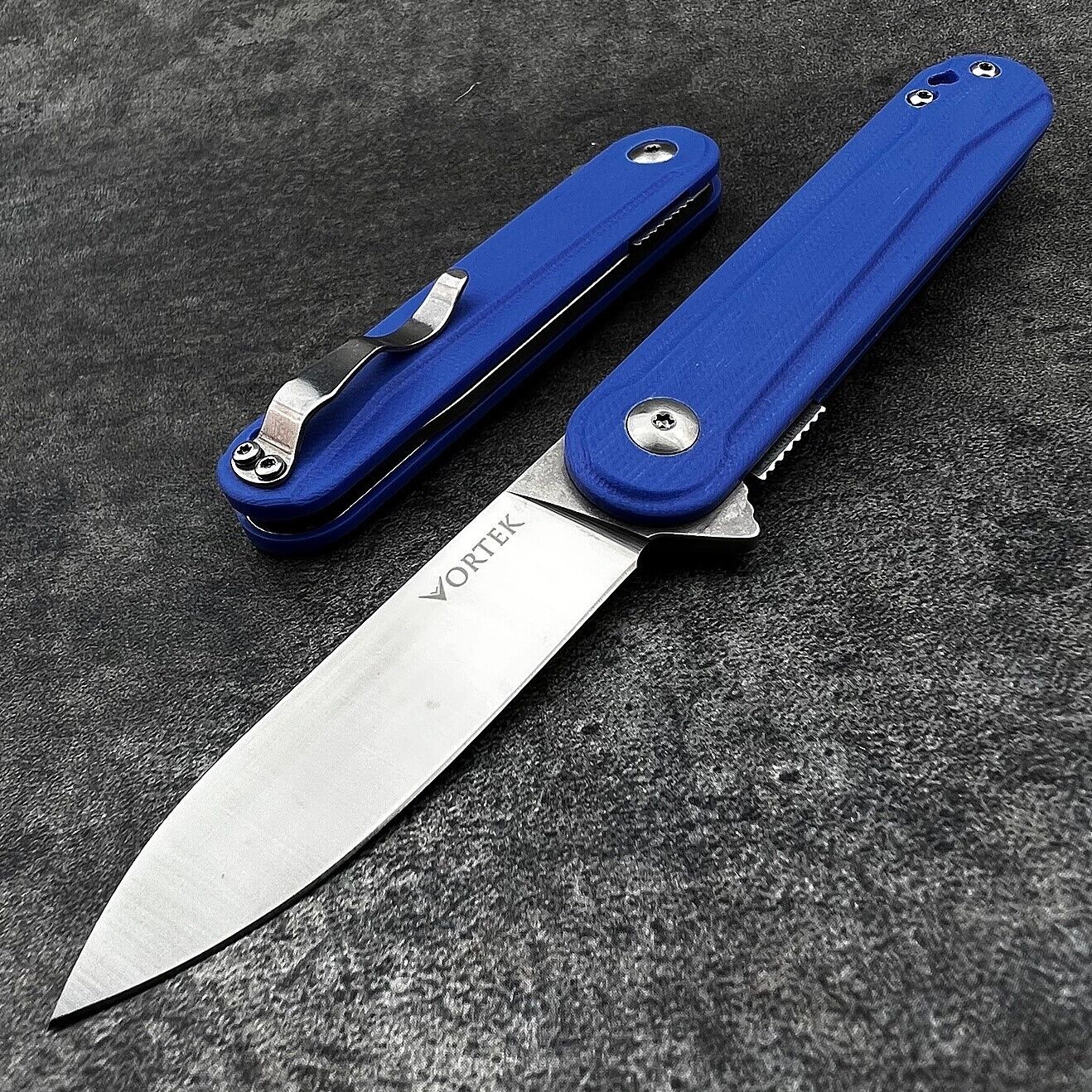 VORTEK CRICKET Blue Small Slim Light D2 Blade Flipper EDC Folding Pocket Knife