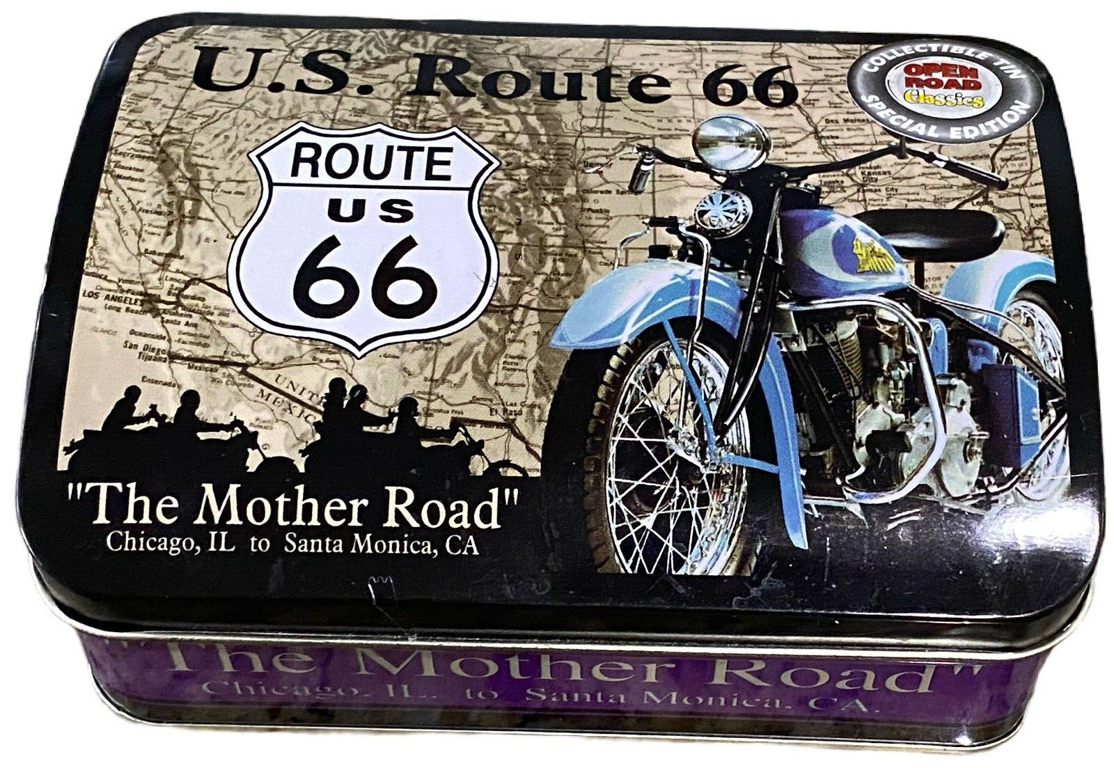 U.S. Route 66 The Mother Road Retro Tin Storage Box Motorcycle Design 6.5\