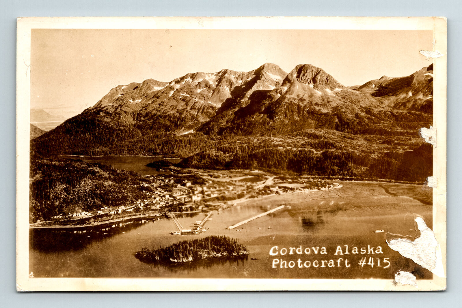 RPPC Postcard Cordova AK Alaska Aerial View Scenic Landscape Postcard