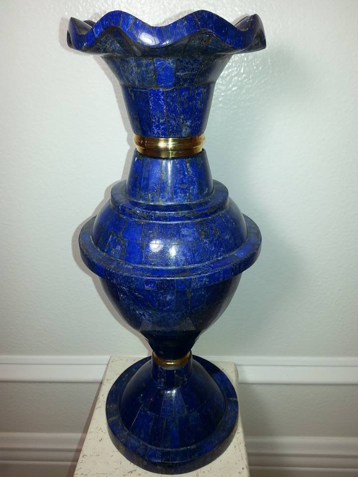 Exclusive Hand Crafted stunning genuine Royal Blue Lapis Lazuli Vase Collectible