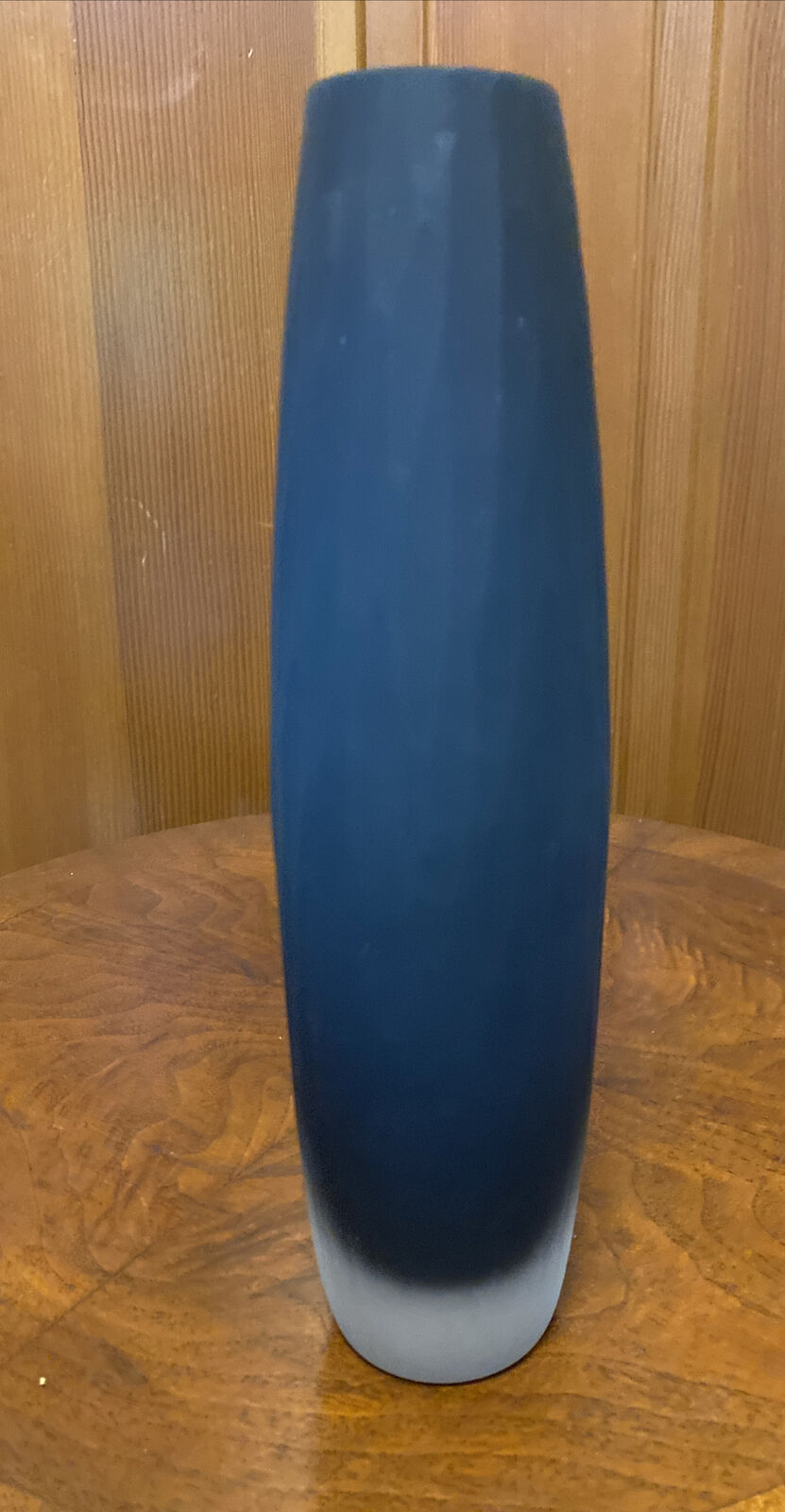 Swedish 1960's Midnight Blue Satin Cased Glass Bullet Vase 9.75”