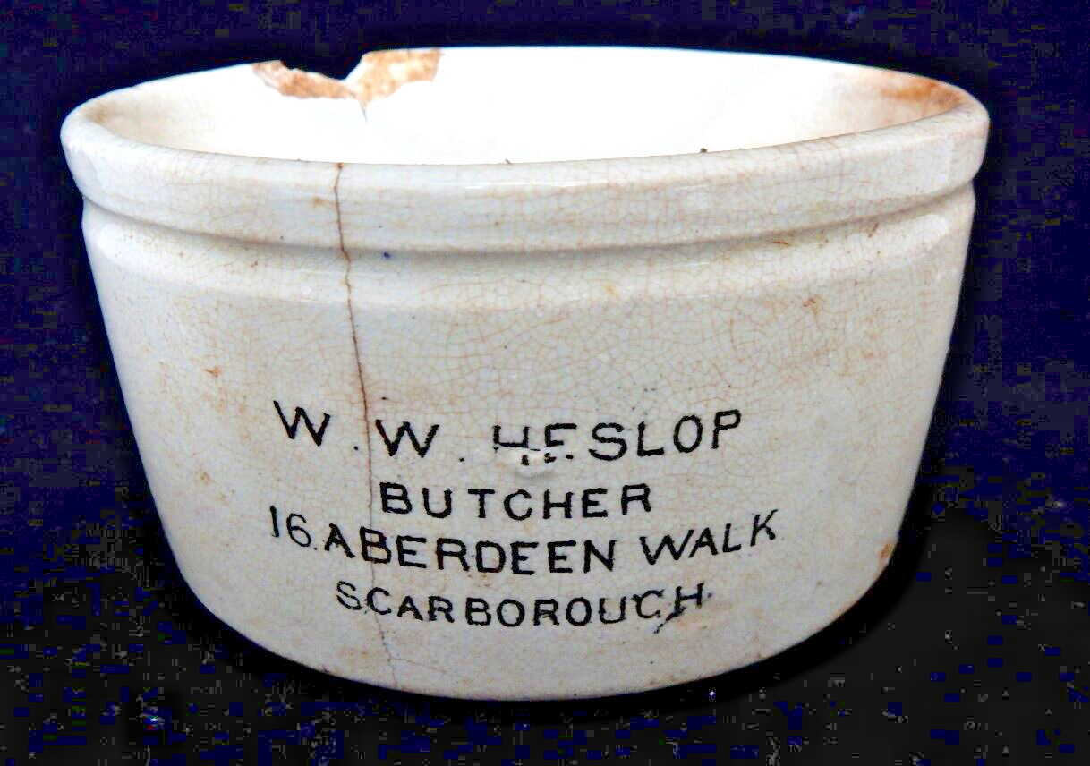 Extremely  rare Scarborough meat paste pot circa 1910 Heslop Butcher circ 191 0