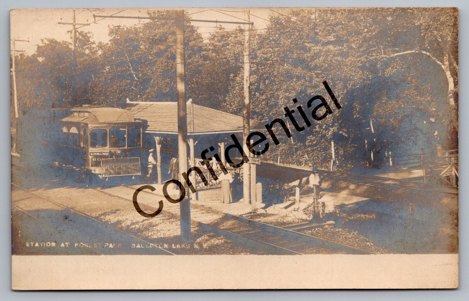 Real Photo Trolley & Station Forest Park Ballston Lake NY New York RP RPPC H235