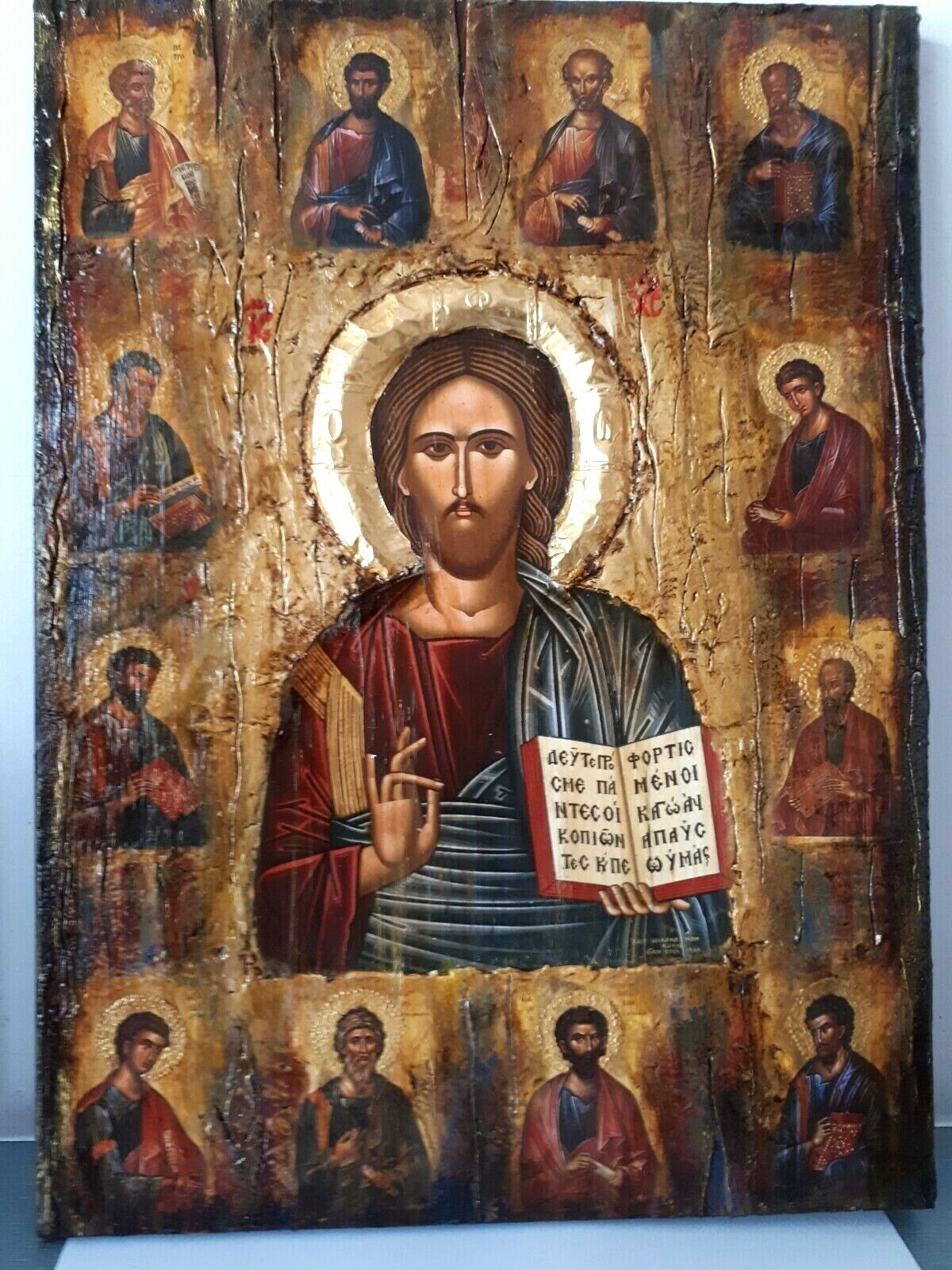 Jesus Christ The Blessed with 12 Apostles Icon-Orthodox Greek Byzantine Icons 