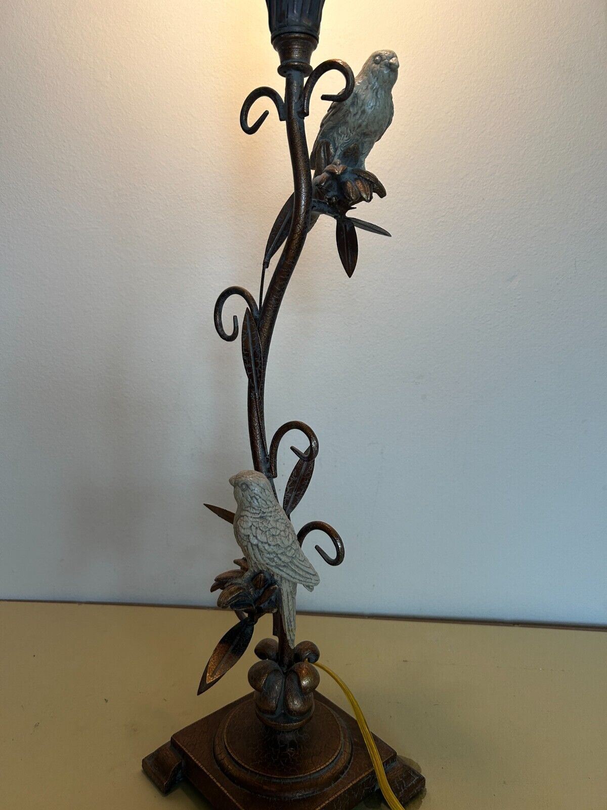 vintage Berman birds lamp Metal & Ceramic Signed 29''