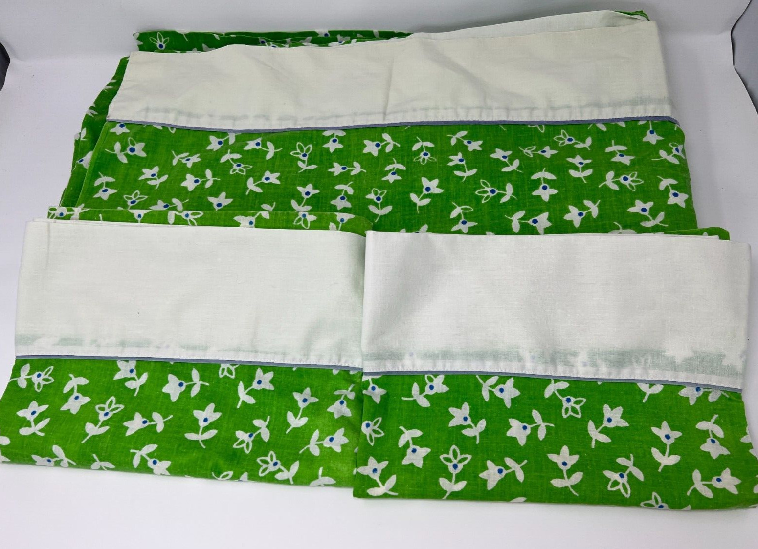VTG Martex Presslin 303 Full Flat Sheet & 2 Standard Pillowcases Lime Floral