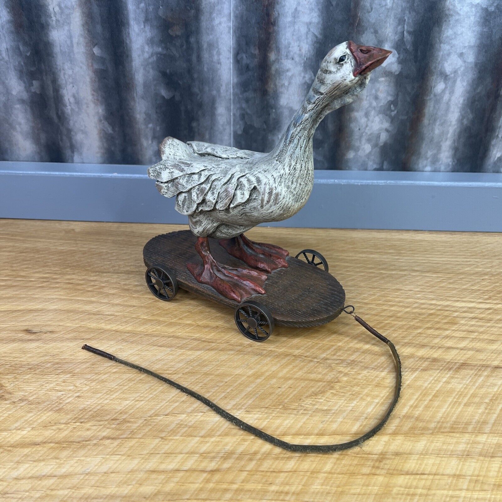 American Chestnut Folk Art Goose Wheeled Cart Figurine Hannah AM1076 1998