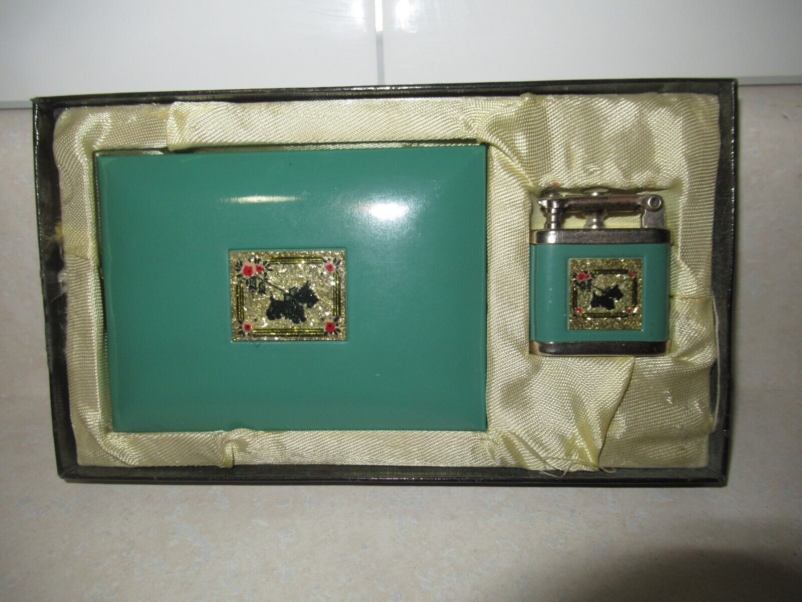Vintage Girey Cigarette Case and Lighter Set 1930\'s Scottie Dog RARE