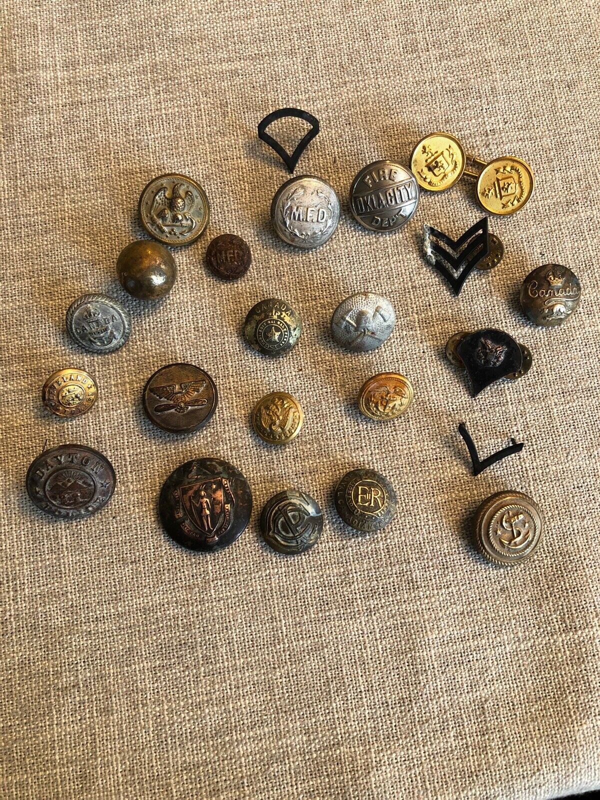 Lot 24 Antique Canada British Fire Military Police Metal Jacket Buttons Uniform