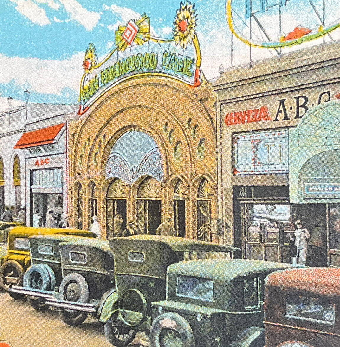 Atq Early 1900s postcard Ephemera Main St Tijuana Mexico Model T Fords Litho See