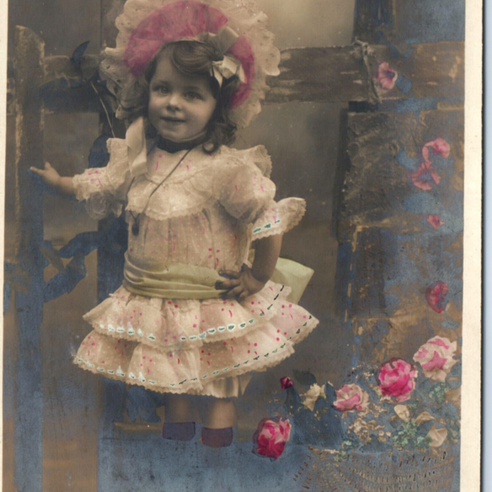 c1900s French Adorable Little Girl RPPC Hand Colored Cute Kid Real Photo PC A135