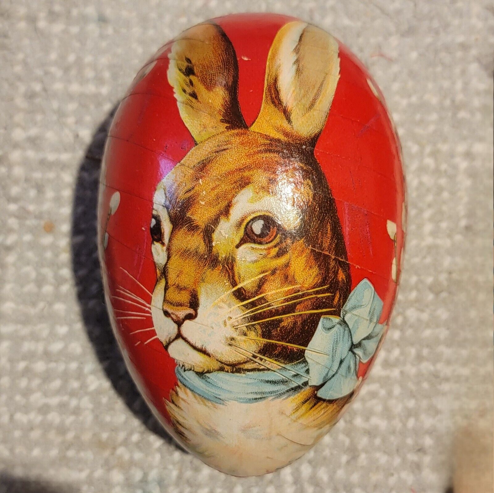 Rare Antique German Paper Mache Easter Egg Rabbit Candy Container 6 1/2” c. 1900