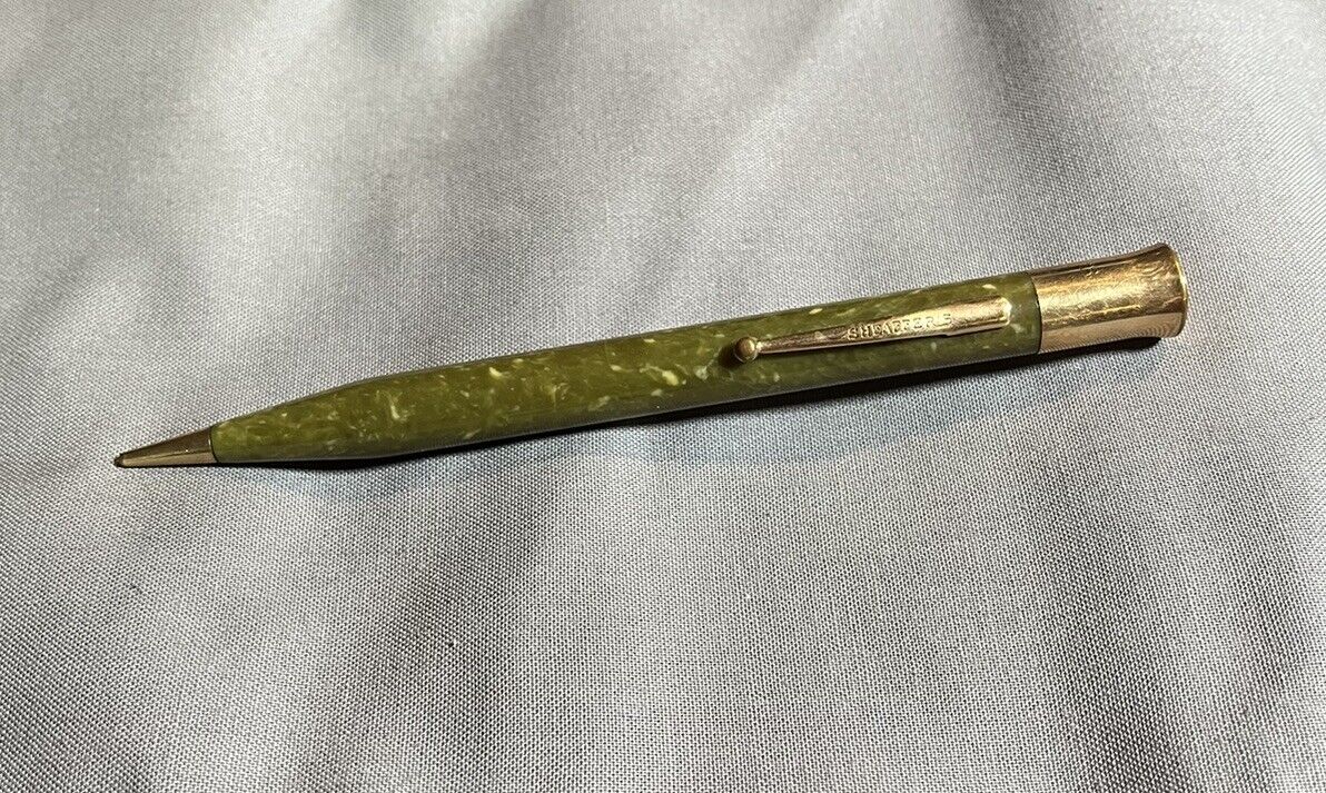 Vintage Green Marbled Sheaffer’s Lifetime Gold Filled Flat Top Mechanical Pencil