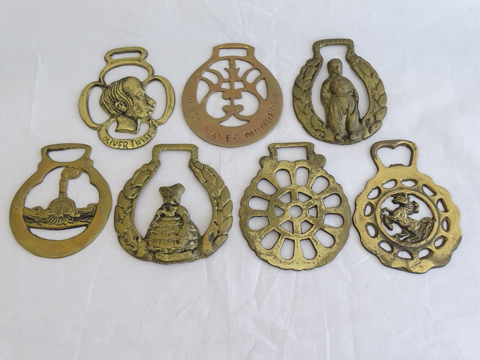 Assorted Brass Horse Medallions / Antique / Lot of 7