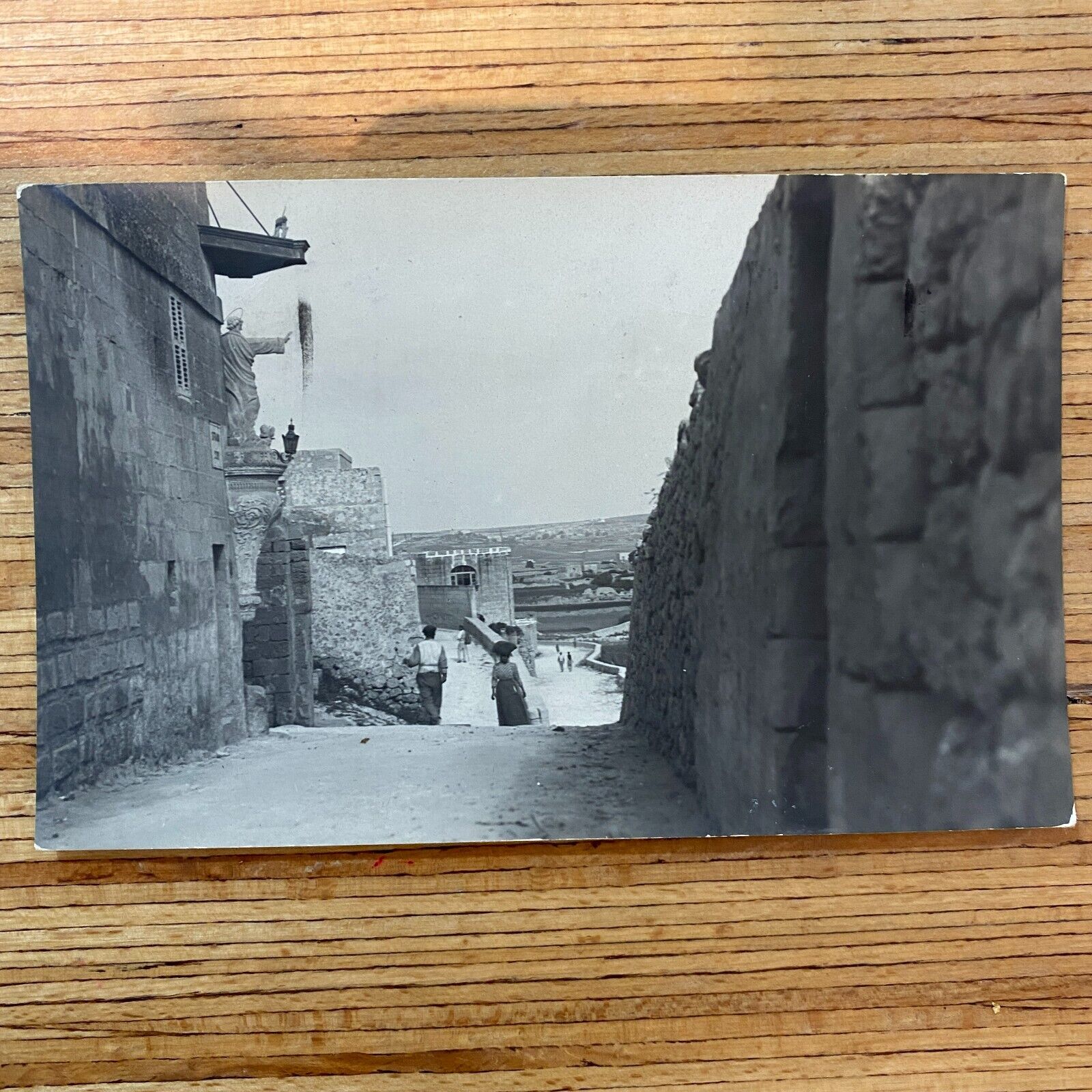 1924 Malta Postcard Rare View Corner Statue of Saint  #28611