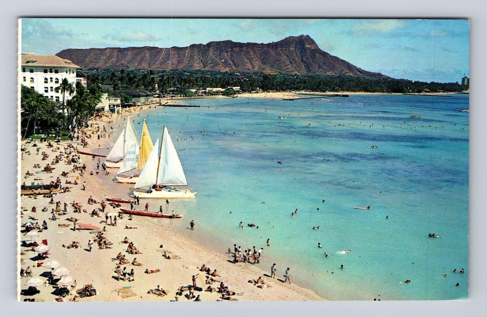 Waikiki HI-Hawaii, Waikiki Beach & Diamond Head, Vintage Souvenir Postcard