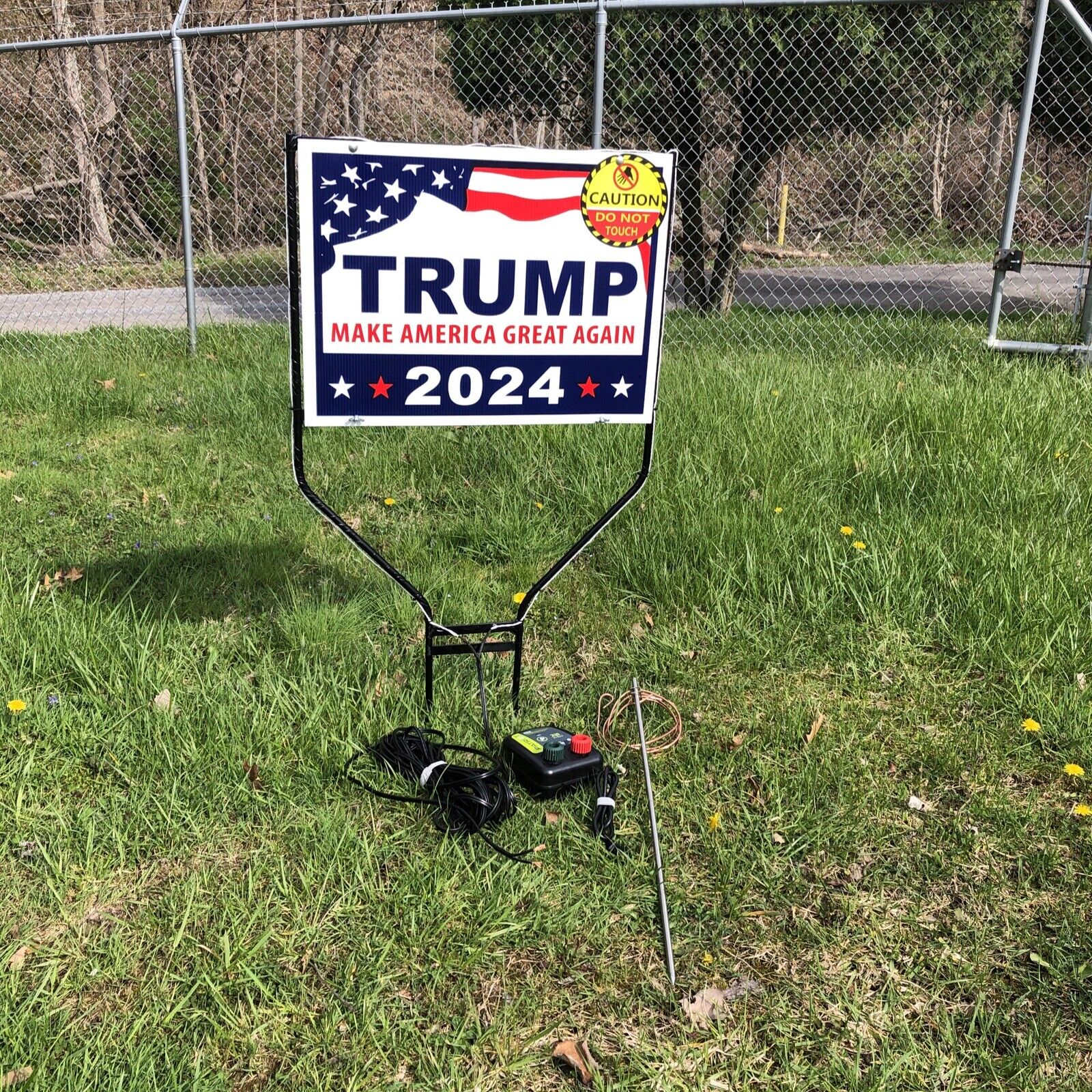 MAGA Shocker Yard Sign Electrified Frame Fence Charger Trump 2024 USA