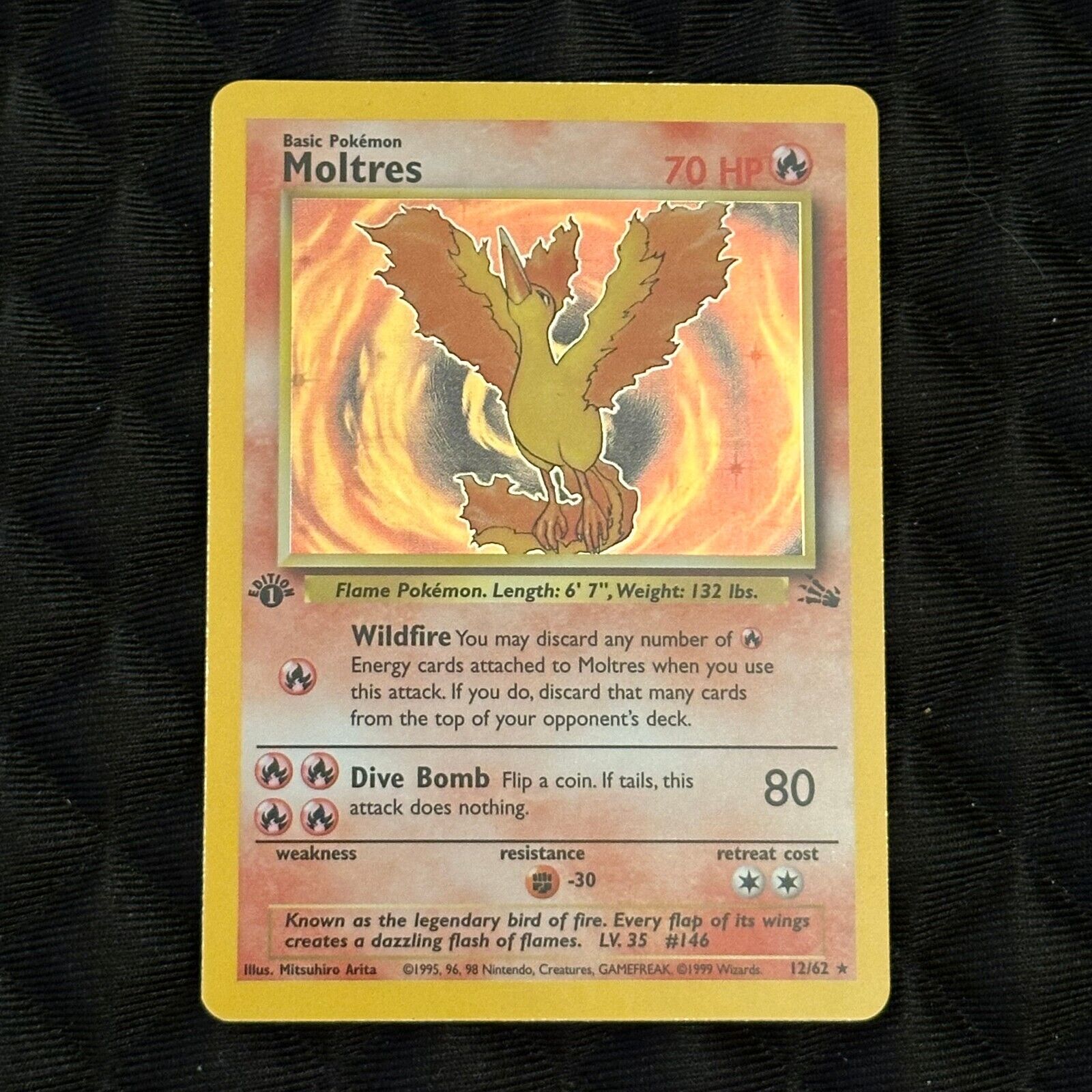 1st Edition Moltres 12/62 Fossil Rare Holo Pokemon Card