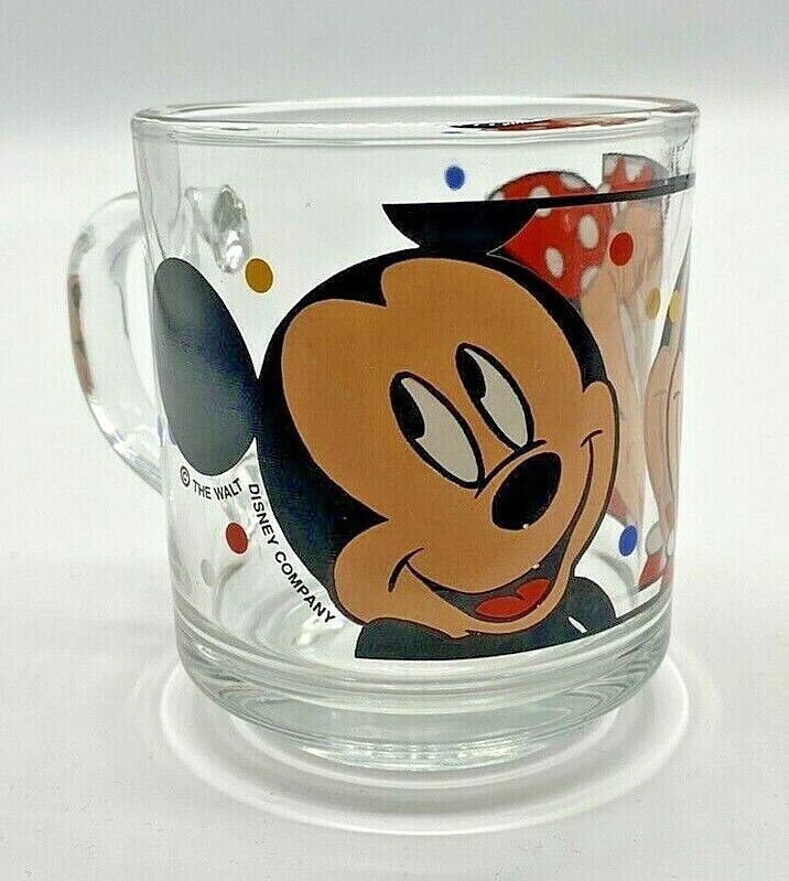 Pre-Owned Vintage Walt Disney Mickey and Minnie Mouse Glass Coffee Mug 