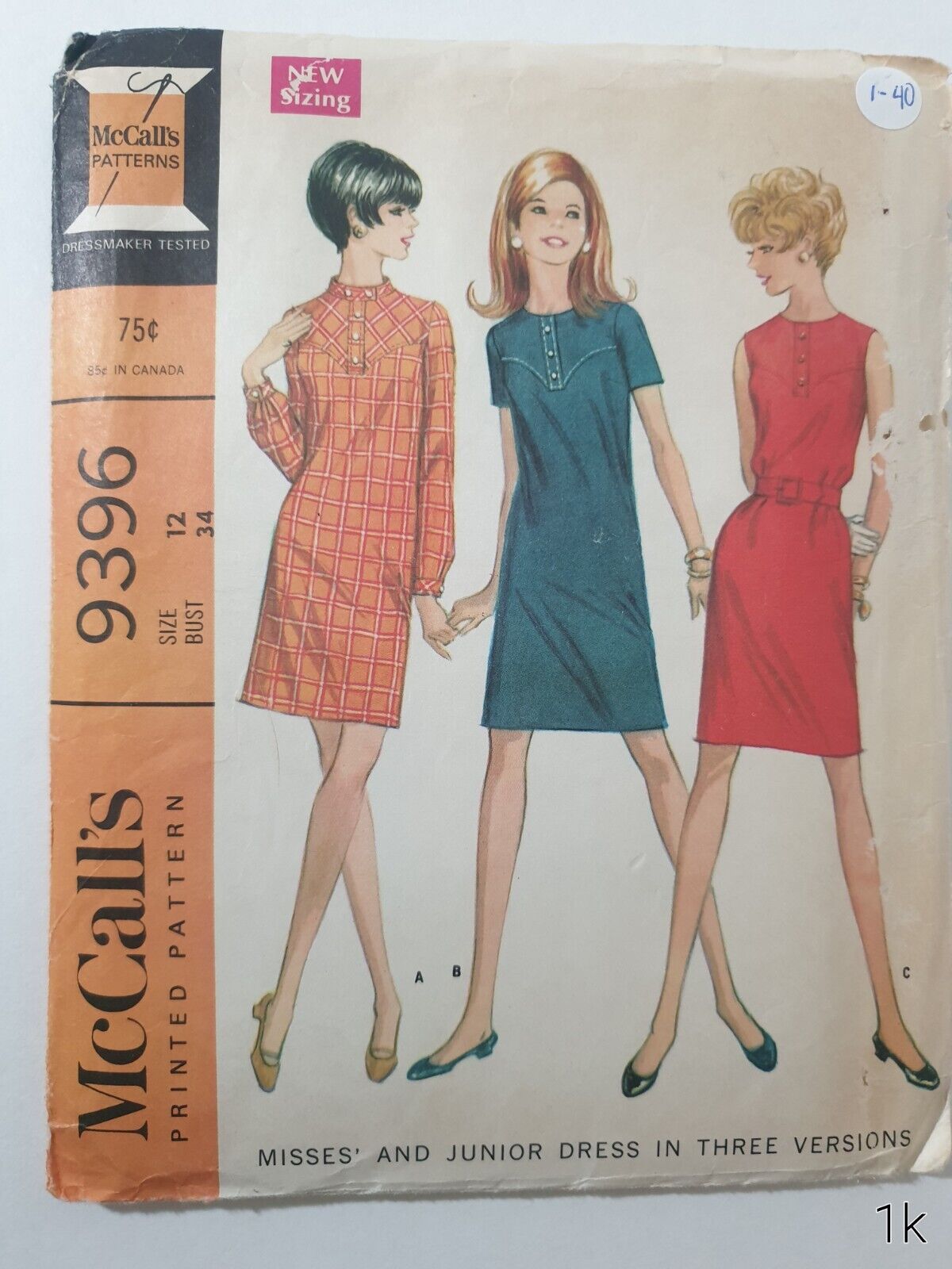 McCall's 9396 Vintage 1968 Dresses Sewing Pattern Size 12