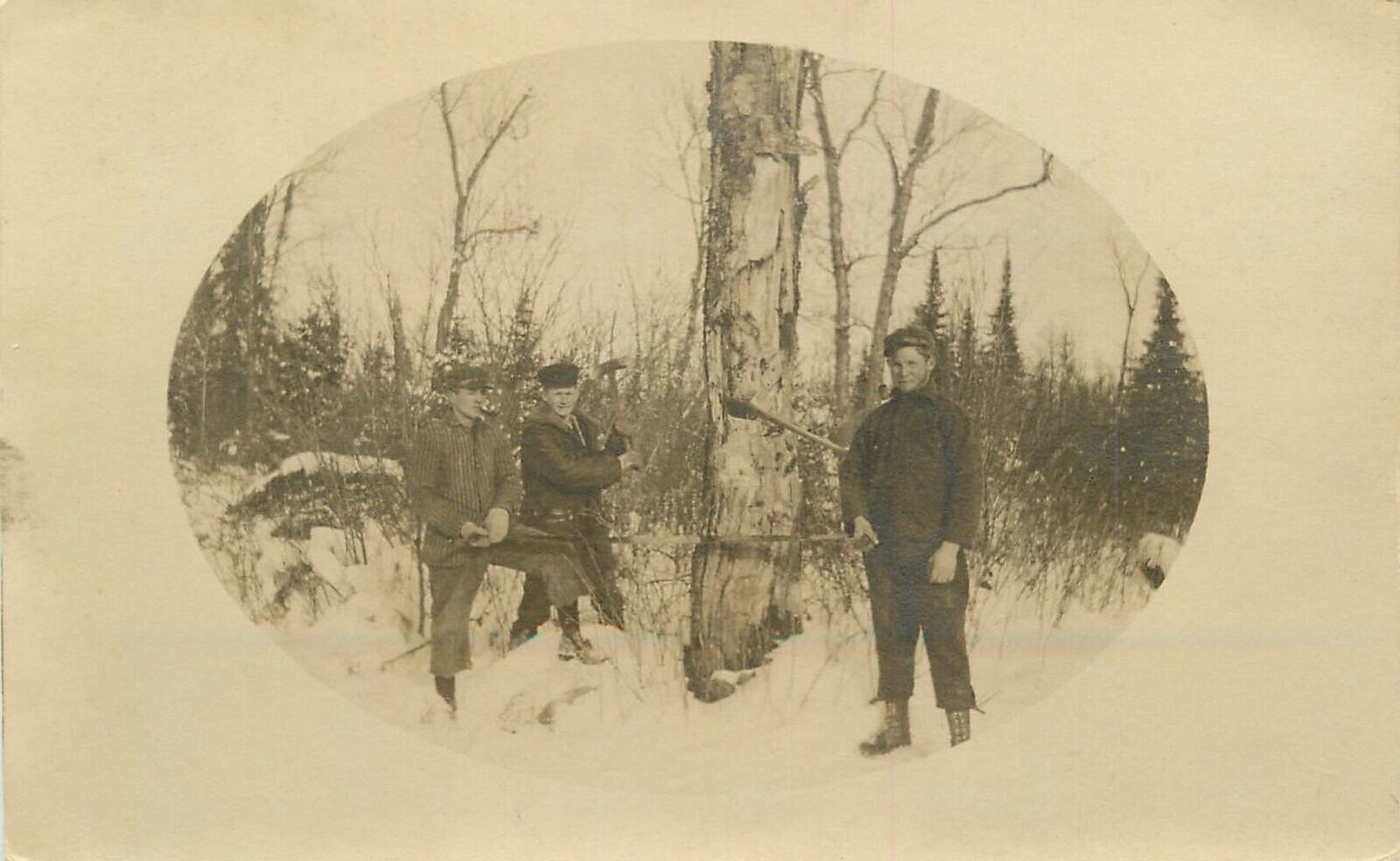 Postcard C-1910 Logging Lumberjacks Occupation frame like RPPC 23-2165