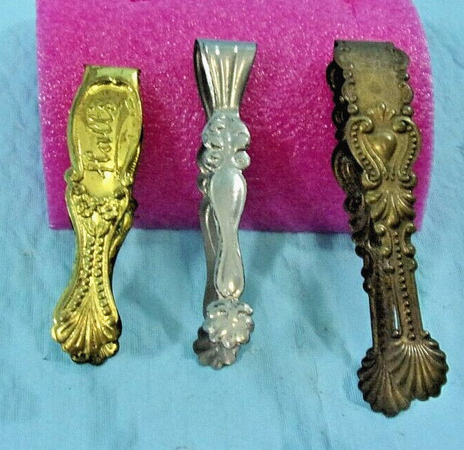 ANTIQUE VINTAGE LOT OF 3 MINIATURE CANDY-SUGAR METAL TONGS