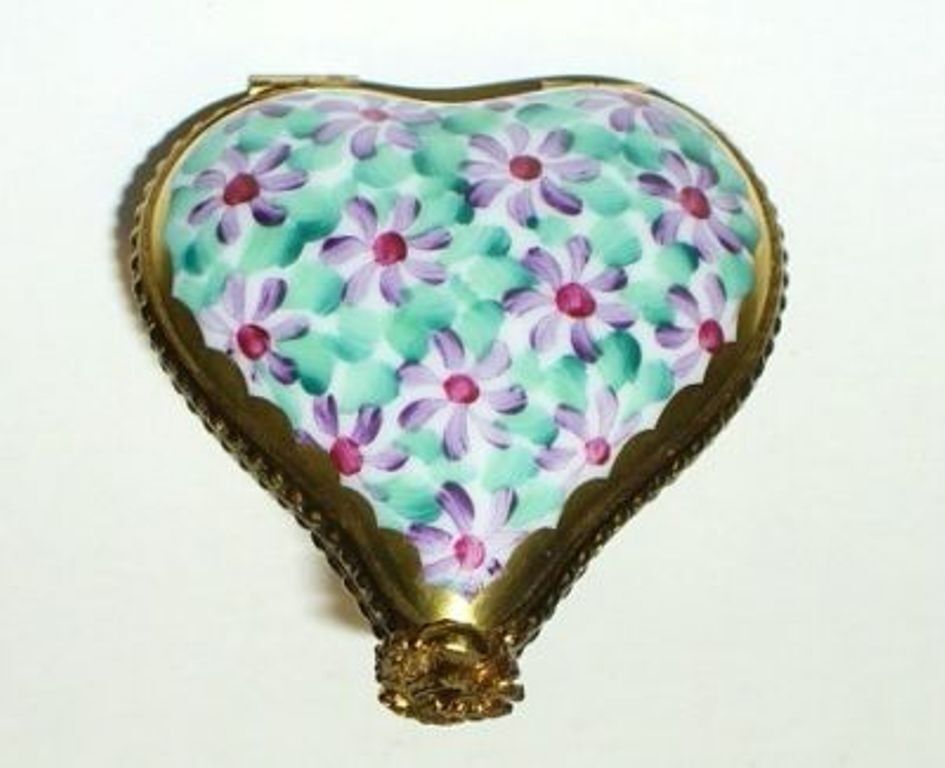 LIMOGES BOX - ROCHARD - FLORAL HEART - DAISY FLOWERS - ASTERS - ANNIVERSARY