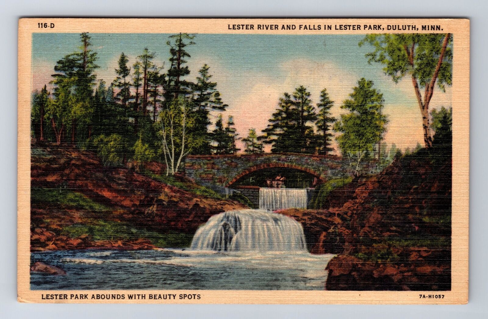 Duluth MN-Minnesota, Lester River and Falls, Lester Park, Vintage c1953 Postcard