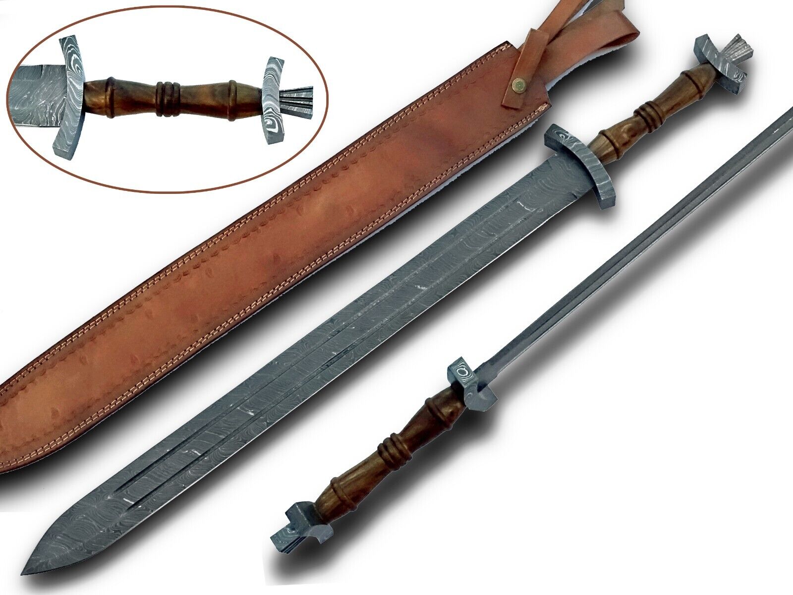 European VIKING SWORD Hand Forged Damascus Steel Sharp Two Edged Blade 2575