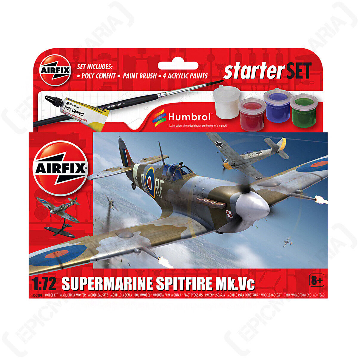 Airfix Supermarine Spitfire MkVc Starter Set Model Kit Military Display Tank