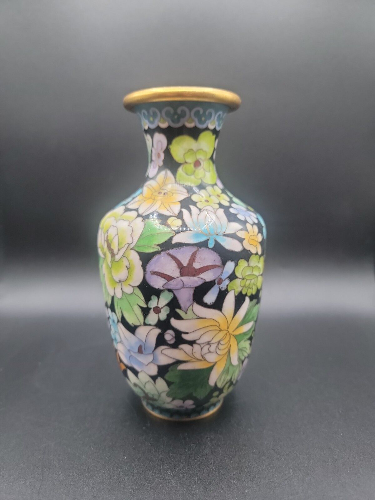 Antique 1920s Chinese Cloisonné Enameled Floral Vase-Vintage Partitioned Vase