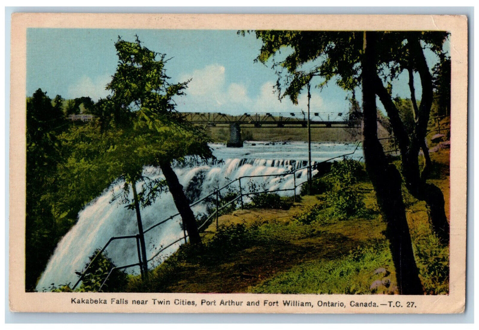 Fort William Ontario Canada Postcard Twin Cities Kakabeka Falls Side View c1940s