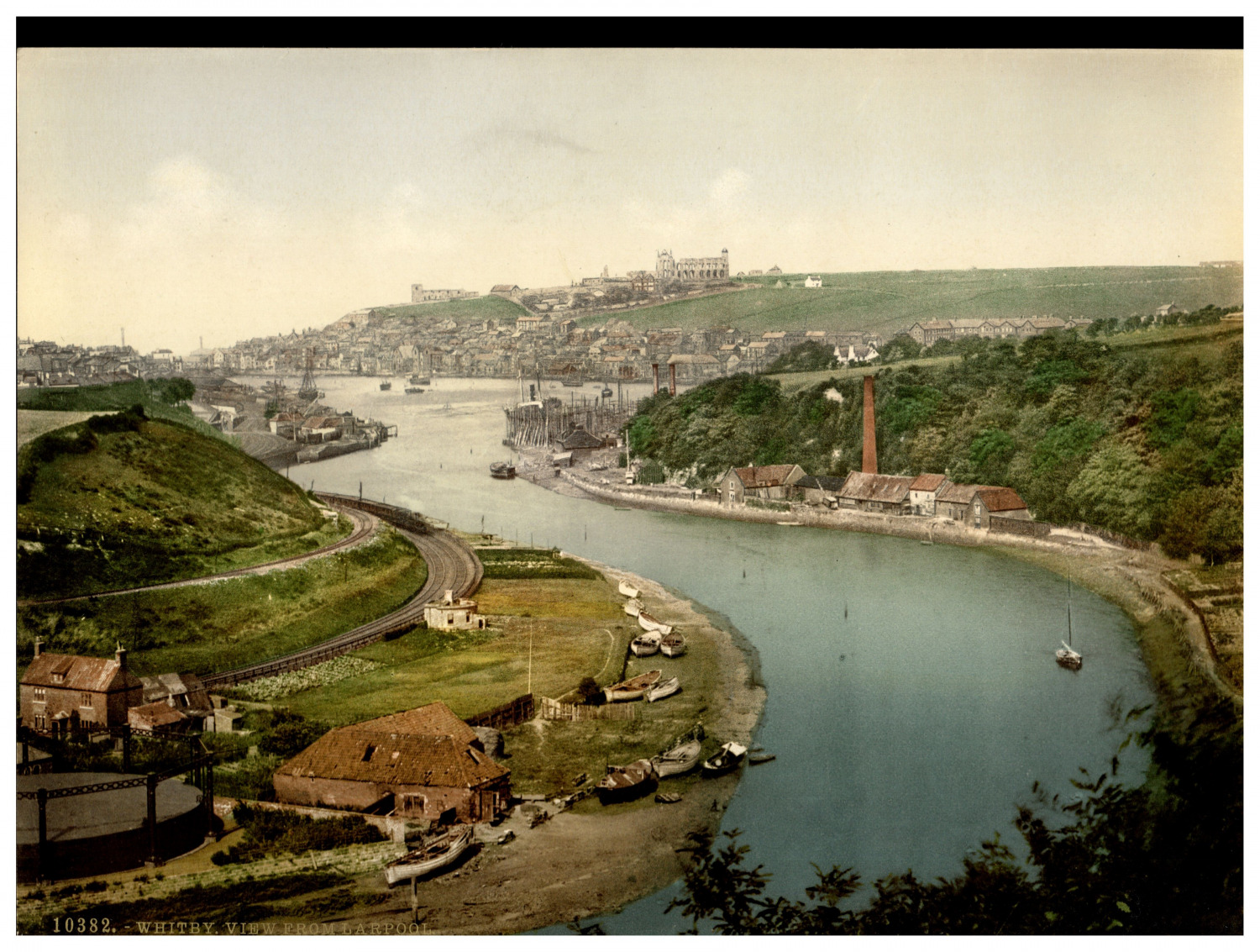 England. Yorkshire. Whitby. View from Larpool.  Vintage Photochrome by P.Z, Ph