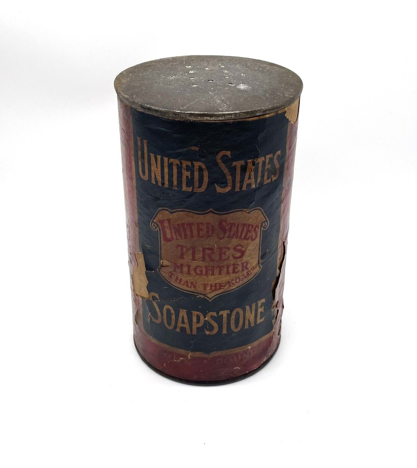 Vintage 1950s United States Soapstone Tire Repair Paper Label Tin Can R