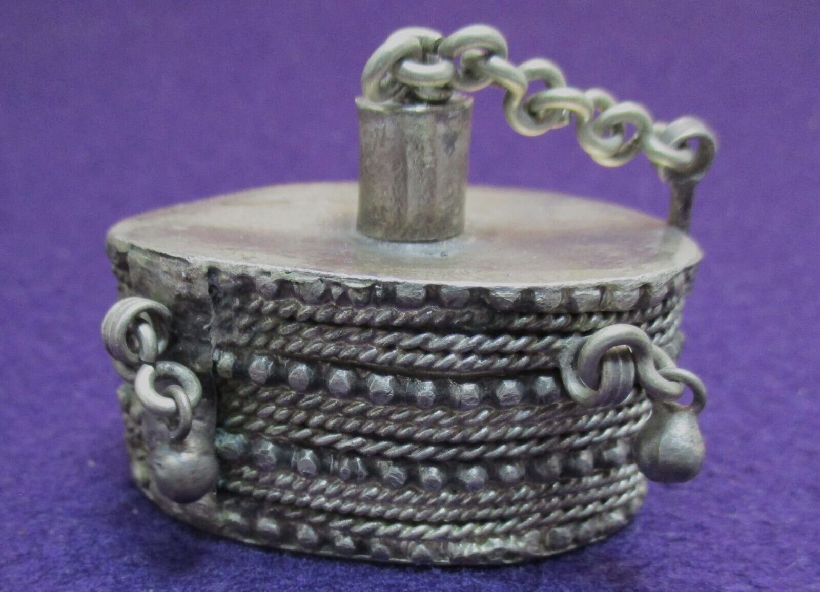 Beautiful Antique Bedouin Silver Kohl Container Box w/ Stopper & Applicator # 3