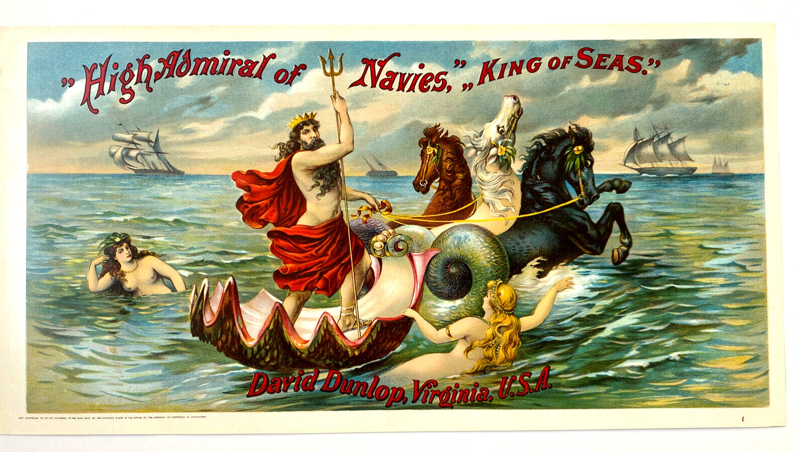 1874 Chromolithography High Admiral of Navies King of Seas Tobacco Label