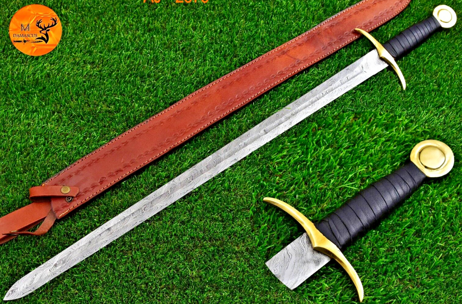 European VIKING SWORD Hand Forged Damascus Steel Sharp Two Edged Blade 2575