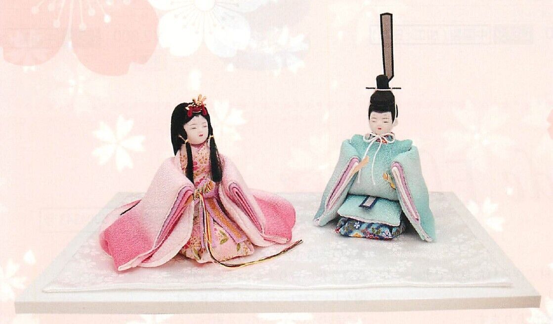 Japanese Hina Doll Set Peach Festival Decoration Ornaments Set Pink Blue