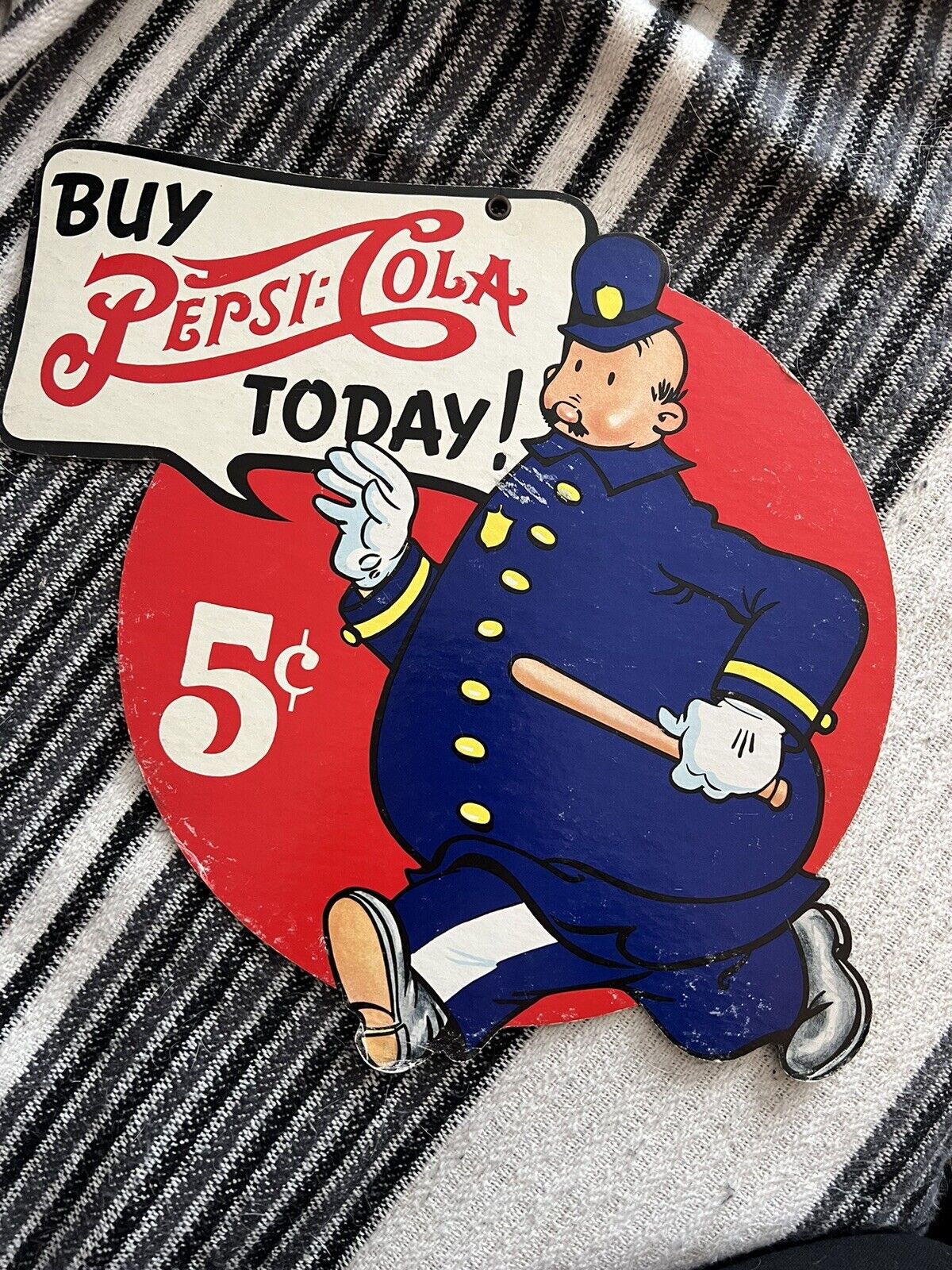 Vintage Buy Pepsi Cola Today 5 Cents Cardboard Sign Fan Pull Double Sided