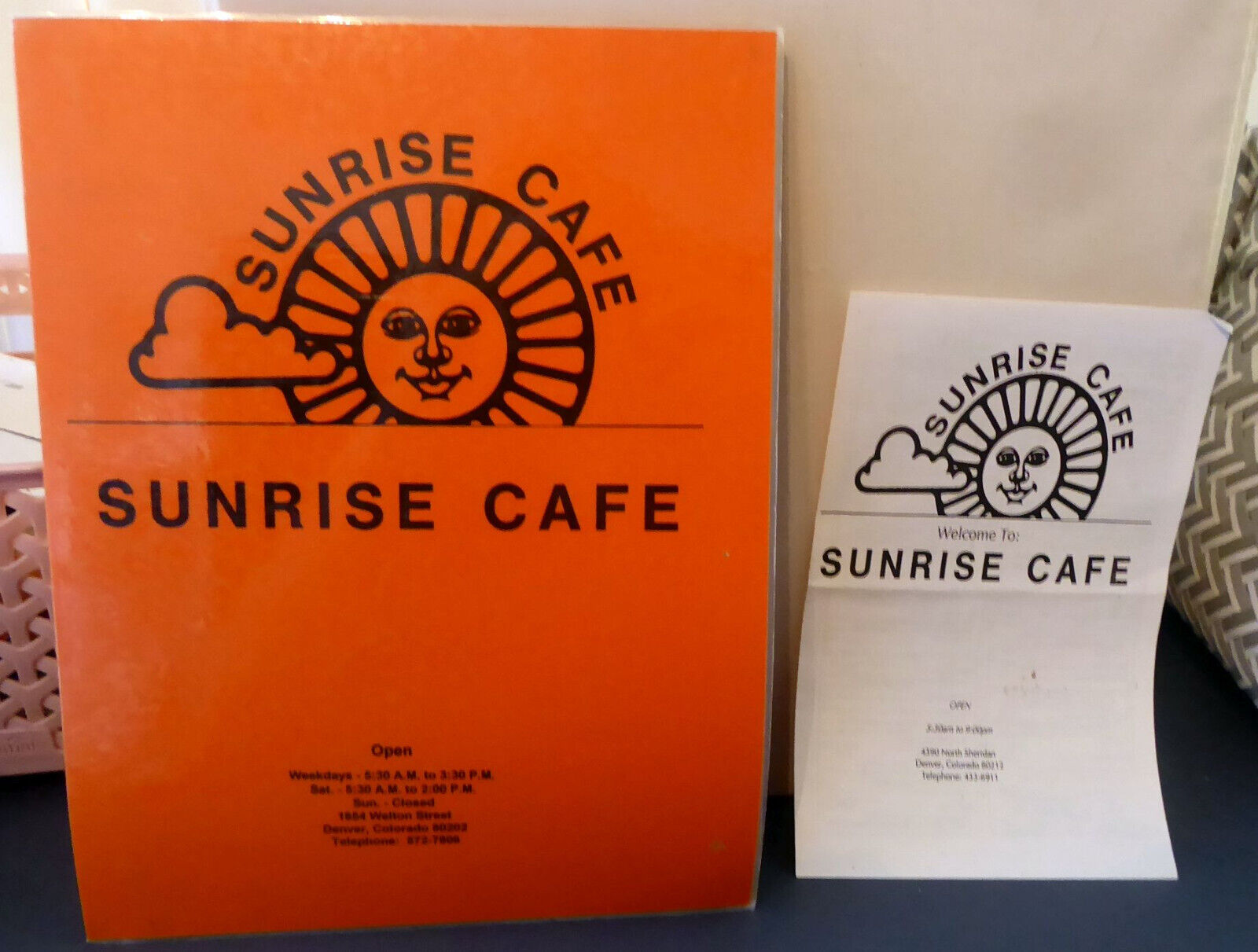 Lot of 2 Vintage Menus from Sunrise Cafe Denver Colorado